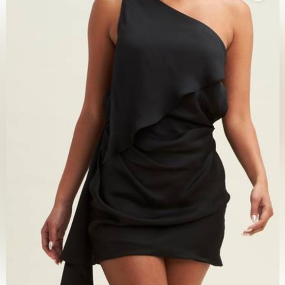 NWOT Kourtney Black One Shoulder Mini Dress silky - Picture 2 of 3